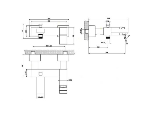 Gessi Rettangolo K Смеситель для ванны наружный, с автоматическим переключателем ванна/душ, цвет: black XL. 53013#299