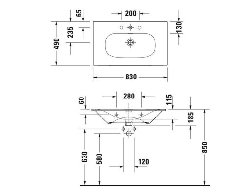 Duravit Happy D.2 Plus Раковина подвесная, 83х49см., с 2 отв., выпуск с керамической крышкой, WonderGliss, цвет: белый. 23448300301