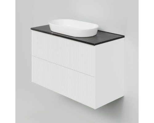Тумба под раковину со столешницей La Fenice Terra Twin 100 подвесная, bianco, белая матовая, столешница черный мрамор