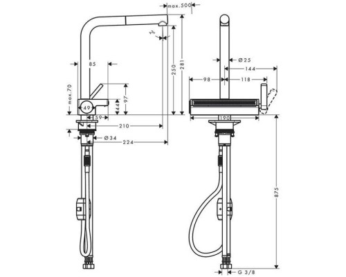 Hansgrohe Aquno Select M81 Смеситель для кухни, 1 отв., с вытяжным душем 2jet, цвет: хром. 73836000