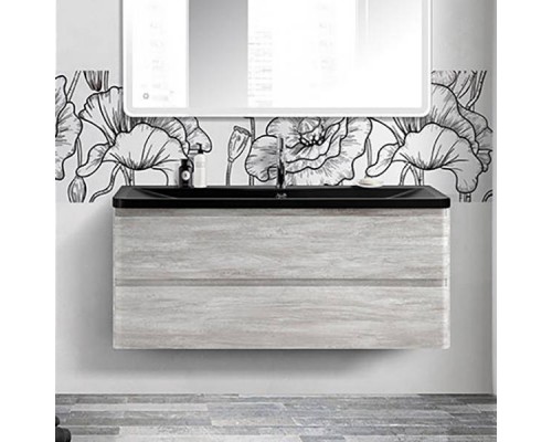 Тумба с раковиной BelBagno Albano 120 подвесная, rovere vintage bianco, черная матовая раковина