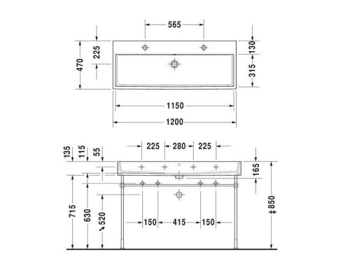 Duravit Vero Air Раковина 120х47см., подвесная, c 2 отв., с переливом, цвет: белый. 2350120026