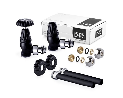 Комплект угловых вентилей SR Rubinetterie Floral Old Style 1/2” x 24/19, цвет черный матовый A339-1500VCPS