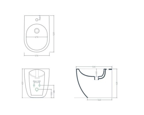 Artceram File 2.0 Биде напольное 37х52 см, 1 отверстие, saniglaze, цвет: белый глянцевый. FLB004 01 00