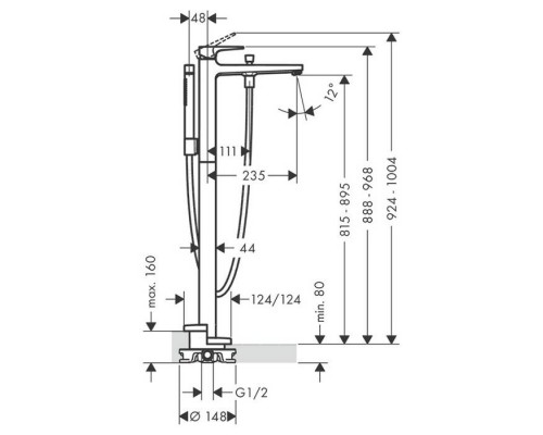Hansgrohe Metris Смеситель для ванны, однорычажный, напольный, цвет: хром. 32532000 Hansgrohe Metris Смеситель для ванны, однорычажный, напольный, цвет: хром. 32532000