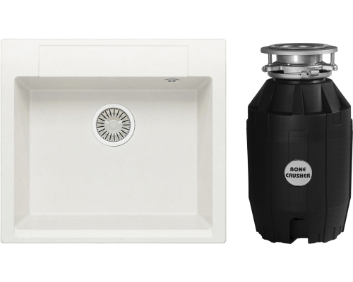 Комплект Мойка кухонная Polygran Argo 560 белый хлопок + Измельчитель Bone Crusher BC 810-AS