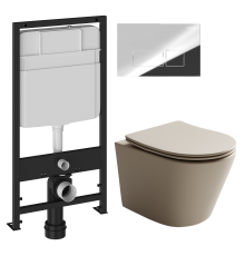 Комплект Унитаз подвесной Ceramicanova Balearica Rimless CN6000MC капучино матовый + Инсталляция EWRIKA ProLT 0026-2020 + Кнопка 0041 хром