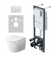 Комплект AM.PM Унитаз подвесной Sense C741701SC безободковый + Инсталляция ErgoFit I012711.0101 с кнопкой смыва