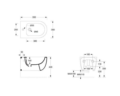 Alice Unica Биде подвесное 55х35см., цвет: чёрный матовый. 32250108,  FIX10