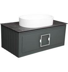 Тумба с раковиной La Fenice Cubo 90 подвесная, grigio, ручка белая, столешница черный мрамор, раковина белая матовая