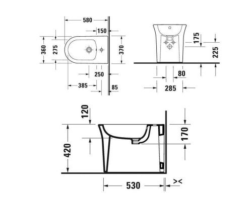 Duravit White Tulip Биде напольное 37x58х42 см, с переливом, с 1 отв., цвет: белый. 2293100000