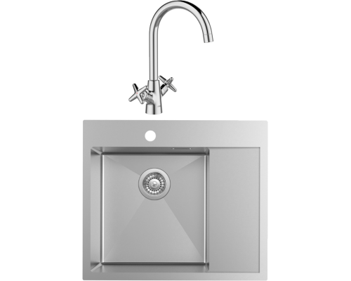 Комплект Мойка кухонная IDDIS Haze HAZ59SLi77 L, сатин + Смеситель Acros ACRSB00i05 хром