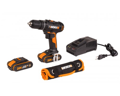 Дрель-шуруповерт ударная аккумуляторная WORX WX370, 50Нм, 20В, 2Ач x2, ЗУ 2А, кейс