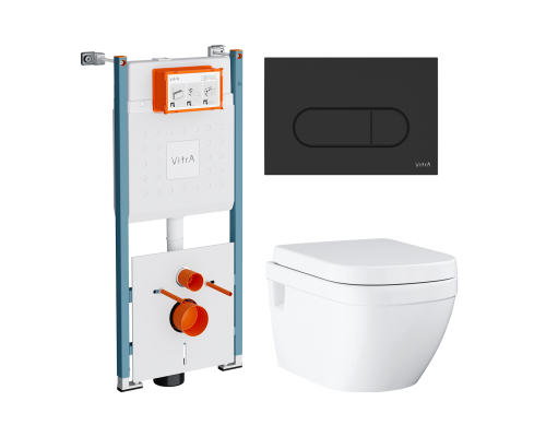 Комплект Унитаз подвесной Grohe Euro Ceramic 39703000 безободковый + Инсталляция VitrA V-Fix Core 732-5800-01PV + Кнопка Root Round 740-2211 черная матовая