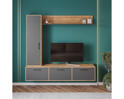 Модульная гостиная DIWO Кострома 180-3 дуб вотан, антрацит, ручка черная