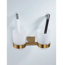 Стакан для зубных щеток / стакан для ванной комнаты двойной Shevanik SG5722G, золотой сатин