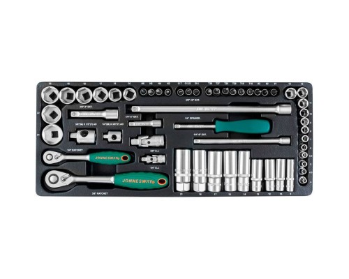 Набор головок 6-гранных Jonnesway стандартных и глубоких 1/4" и 3/8" 57 предметов