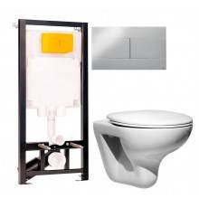 Комплект Унитаз подвесной Roca Mateo + Крышка ZRU9302822 с микролифтом, петли хром + Инсталляция OLI 80 ECO Sanitarblock mechanic 3 в 1 с кнопкой смыва