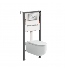 Комплект Ceramicanova Унитаз подвесной Ulma Rimless CN4006 безободковый, с микролифтом + Инсталляция Balance CN121001CH с кнопкой Circle глянцевый хром