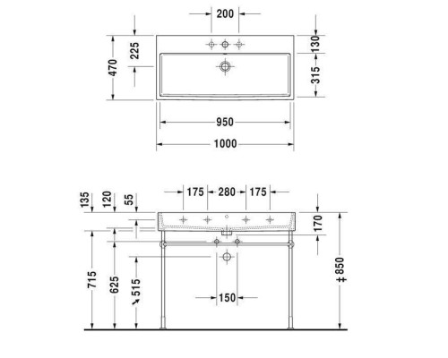 Duravit Vero Air Раковина подвесная, 100х47см, без отв., с переливом, шлифованная, цвет: белый. 2350100060