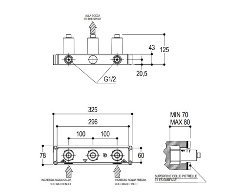 Ritmonio Встраиваемая часть для смесителя на 3 отверстия для раковины. PM0000H
