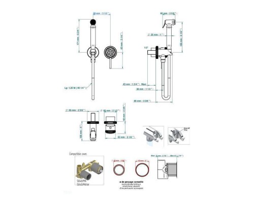 THG Hirondelles Гигиенический душ со встраиваемым смесителем, настенный, цвет: хром. G00-A00-5840/MA,  A4J-A02-5840/MBG