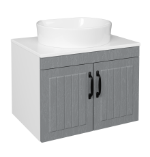 Тумба с раковиной DIWO Сочи 60 подвесная, антрацит, столешница глянцевая белая