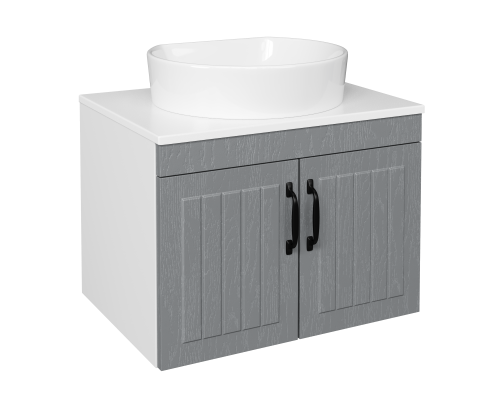 Тумба с раковиной DIWO Сочи 60 подвесная, антрацит, столешница глянцевая белая