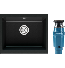 Комплект Мойка Point Сидли 55 черная + Измельчитель Paulmark Intenso I-400