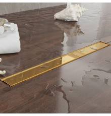 Plumberia Selection Трап душевой PS LINEAR 6x90 2устор. накладка из нерж.стали, комбинир.затвор с горизонт. Выпуском Ду 50мм,40л/мин, цвет: золото 24К. PSL90OR