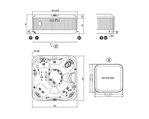 Jacuzzi J335 Минибассейн 214х214хh94см, отдельностоящий, гидро/аэромассаж, подсветка, стереосистема, CLEARRAY, MSFoam, нагреватель, с крышкой, отделка: platinum / smoked ebony. 903002410, ZP12ZY0EW40 Jacuzzi J335 Минибассейн 214х214хh94см, отдельностоящий, гидро/аэромассаж, подсветка, стереосистема, CLEARRAY, MSFoam, нагреватель, с крышкой, отделка: platinum / smoked ebony. 903002410, ZP12ZY0EW40