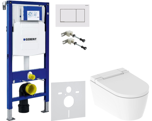 Комплект Унитаз подвесной Geberit AquaClean Sela 146.224.11.1 альпийский белый + Крепления Duofix 111.815.00.1 к стене + Шумоизоляция 156.050.00.1 + Инсталляция UP 320 111.300.00.5 + Кнопка Sigma 30 115.883.JT.1 белая матовая, хром глянцевый
