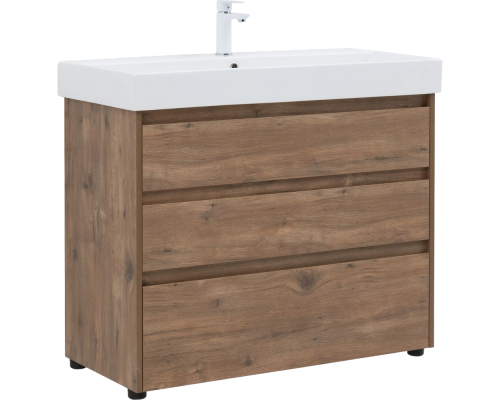 Тумба под раковину Aquanet Nova Lite 100 напольная, дуб рустикальный, 3 ящика