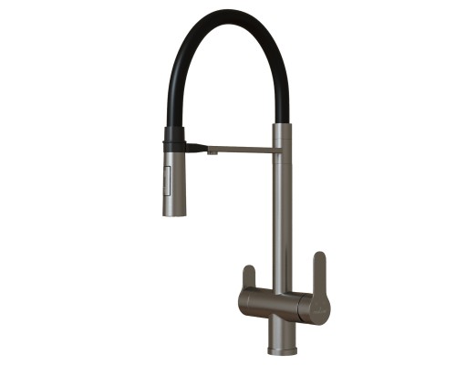 Смеситель для кухни 35k MIXLINE MLSS-0401 ЧЕРНЫЙ гиб. излив магнит, подкл.к фильтру, п/гайку САТИН