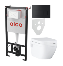 Комплект Унитаз подвесной Grohe Euro Ceramic 39703000 безободковый + Инсталляция AlcaPlast AM101/1120-4:1 RU M578-0001 кнопка смыва черная