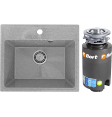 Комплект Мойка кухонная Practik PR-M 490-003 светло-серая + Измельчитель Bort Titan 4000