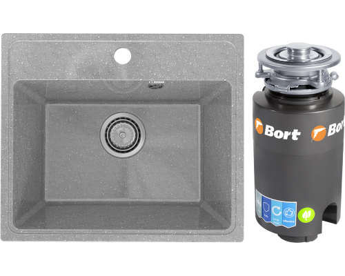 Комплект Мойка кухонная Practik PR-M 490-003 светло-серая + Измельчитель Bort Titan 4000
