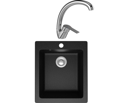 Комплект Мойка кухонная Domaci Болонья М-08-002 черная + Смеситель Равенна