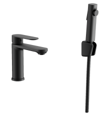 Смеситель для раковины BELZ B713 B12713-7, с гигиеническим душем, черный