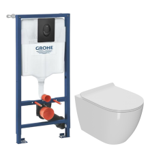Комплект Унитаз подвесной Bauedge Bau Ceramics безободковый, с микролифтом, белый + Инсталляция Grohe Rapid SL 1000044 3 в 1 с панелью смыва