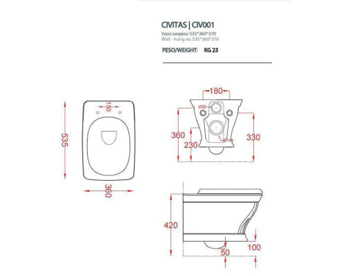 Artceram CIVITAS  Унитаз подвесной 36х54 см, с крепеж., цвет: белый. CIV001 01 00