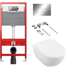Комплект Унитаз подвесной Villeroy   Boch Subway 2.0 5614R201 + Инсталляция TECE Profil TECEprofil Uni 2.0 9300302 + Кнопка Now 9 240 401 хром глянцевый + Крепления TECEprofil 9380014