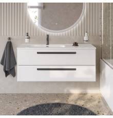 Тумба с раковиной Cezares Eco Cer-N 120 L, bianco lucido, раковина Duet 120 L, ручки матовые черные