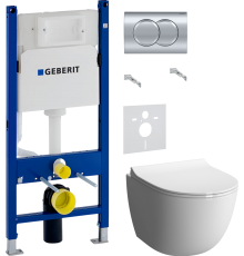 Комплект Унитаз подвесной VitrA Sento 7748B003-0075 + Крышка 130-003-009 + Инсталляция Geberit Duofix Delta 458.149.21.1 с кнопкой смыва, хром + Шумоизоляция 156.050.00.1