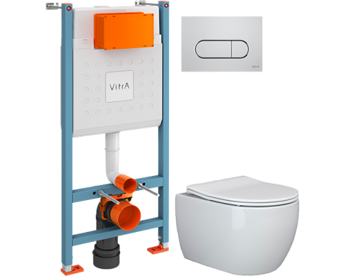Комплект Унитаз подвесной Ceramicanova Play CN3001 с микролифтом, безободковый + Инсталляция VitrA V-Fix Core 732-5800-01 с кнопкой смыва Root R 740-2280 хром