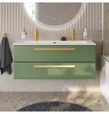 Тумба с раковиной Cezares Eco Cer-N 120, фисташковый софт, раковина Eco 120-1-2, ручки сатиновое золото