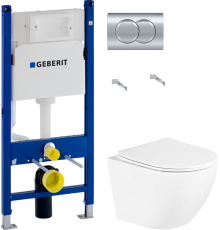 Комплект Унитаз подвесной BelBagno Uno BB3105CHR/SC + Инсталляция Geberit Duofix Delta 458.149.21.1 с кнопкой смыва, хром