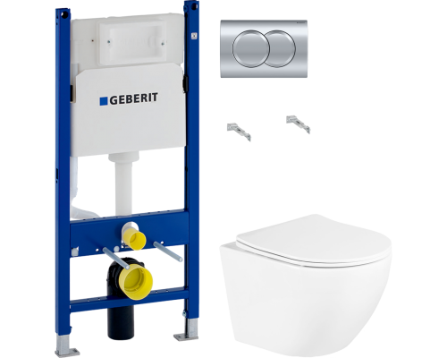 Комплект Унитаз подвесной BelBagno Uno BB3105CHR/SC + Инсталляция Geberit Duofix Delta 458.149.21.1 с кнопкой смыва, хром Комплект Унитаз подвесной BelBagno Uno BB3105CHR/SC + Инсталляция Geberit Duofix Delta 458.149.21.1 с кнопкой смыва, хром