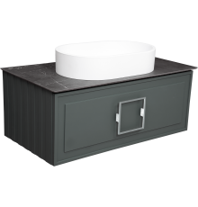 Тумба с раковиной La Fenice Cubo 90 подвесная, grigio, ручка хром, столешница черный мрамор, раковина белая матовая