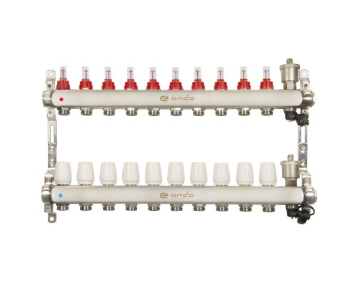 Коллекторная группа ONDO OKGSET10A 1" ВР-3/4" НР, 10 выходов, с расходомерами
